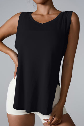 Shop Slit Round Neck Active Tank - High-Quality U.S. Made Women’s Fashion with Free & Fast Shipping