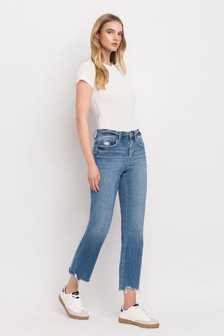 Shop Vervet by Flying Monkey High Rise Frayed Hem Straight Jeans - High-Quality U.S. Made Women’s Fashion with Free & Fast Shipping