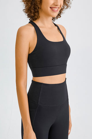 Shop Black Millennia Cross Back Yoga Crop Top - High-Quality U.S. Made Women’s Fashion with Free & Fast Shipping