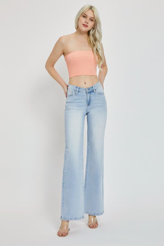 Shop RISEN Full Size Wide Leg V Dipped Front Waist Jeans - High-Quality U.S. Made Women’s Fashion with Free & Fast Shipping