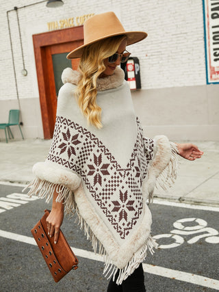 Shop Fringe Geometric Cape Sleeve Poncho - High-Quality U.S. Made Women’s Fashion with Free Fast Shipping