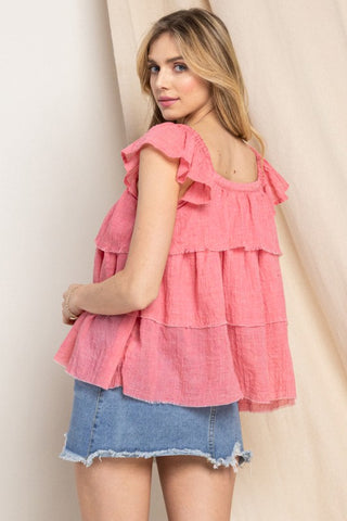 Shop ODDI Full Size Buttoned Ruffled Top - High-Quality U.S. Made Women’s Fashion with Free & Fast Shipping