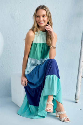 Shop Hailey & Co Color Block Sleeveless Tiered Maxi Dress - High-Quality U.S. Made Women’s Fashion with Free & Fast Shipping