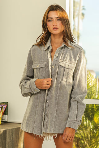 Shop BiBi Button Up Corduroy Shacket - High-Quality U.S. Made Women’s Fashion with Free & Fast Shipping