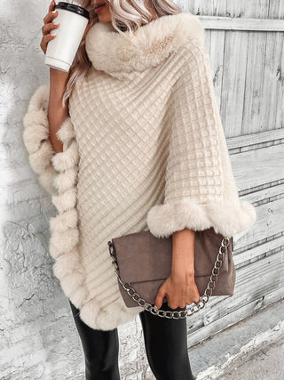 Shop Faux Fur Trim Poncho - High-Quality U.S. Made Women’s Fashion with Free Fast Shipping