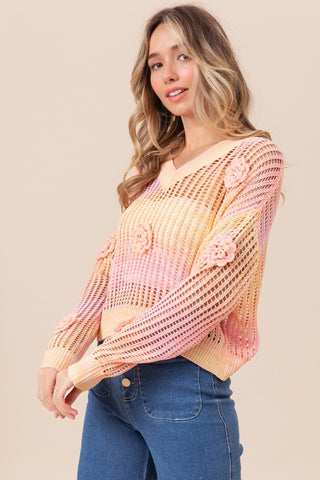 Shop BiBi Ombre Crochet Flower Knit Top - High-Quality U.S. Made Women’s Fashion with Free & Fast Shipping