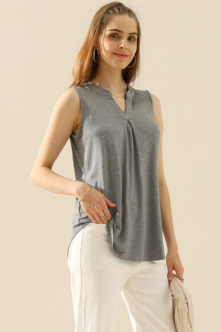 Shop H GREY Ninexis Full Size Notched Sleeveless Top - High-Quality U.S. Made Women’s Fashion with Free & Fast Shipping