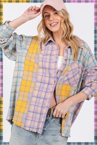 Shop SAGE + FIG Button Up Raw Hem Plaid Flannel Shirt - High-Quality U.S. Made Women’s Fashion with Free & Fast Shipping