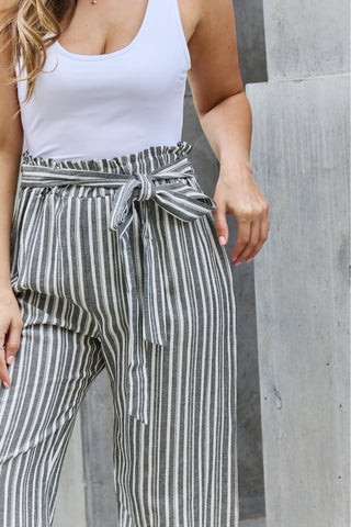 Shop Heimish Find Your Path Full Size Paperbag Waist Striped Culotte Pants - High-Quality U.S. Made Women’s Fashion with Free & Fast Shipping