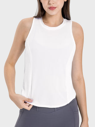 Shop White Millennia Round Neck Active Tank - High-Quality U.S. Made Women’s Fashion with Free & Fast Shipping