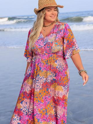 Shop Plus Size Slit Printed Half Sleeve Dress - High-Quality U.S. Made Women’s Fashion with Free Fast Shipping