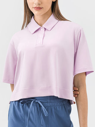 Shop Blush Pink Millennia Half Button Short Sleeve Active T-Shirt - High-Quality U.S. Made Women’s Fashion with Free & Fast Shipping