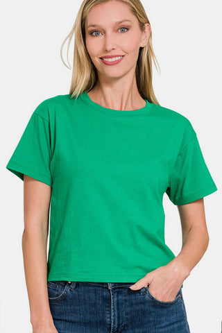 Shop Green Zenana Round Neck Short Sleeve Cropped T-Shirt - High-Quality U.S. Made Women’s Fashion with Free & Fast Shipping