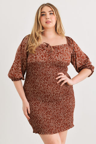 Shop Zenobia Plus Size Smocked Printed Square Neck Mini Dress - High-Quality U.S. Made Women’s Fashion with Free & Fast Shipping