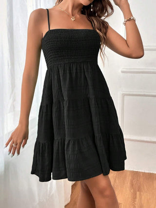 Shop Black Tiered Smocked Square Neck Cami Dress - High-Quality U.S. Made Women’s Fashion with Free & Fast Shipping