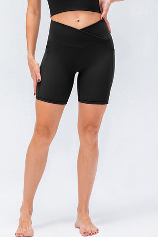 Shop Black Slim Fit V-Waistband Sports Shorts - High-Quality U.S. Made Women’s Fashion with Free & Fast Shipping