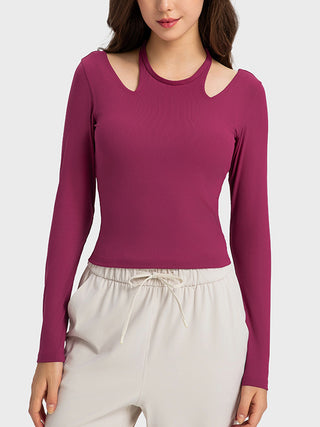 Shop Hot Pink Millennia Halter Neck Long Sleeve Sporty Top - High-Quality U.S. Made Women’s Fashion with Free & Fast Shipping