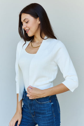 Shop Doublju My Favorite Full Size 3/4 Sleeve Cropped Cardigan in Ivory - High-Quality U.S. Made Women’s Fashion with Free & Fast Shipping