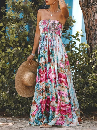 Shop Smocked Printed Sleeveless Maxi Dress - High-Quality U.S. Made Women’s Fashion with Free Fast Shipping