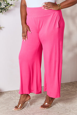 Shop Double Take Full Size Smocked Wide Waistband Wide Leg Pants - High-Quality U.S. Made Women’s Fashion with Free & Fast Shipping