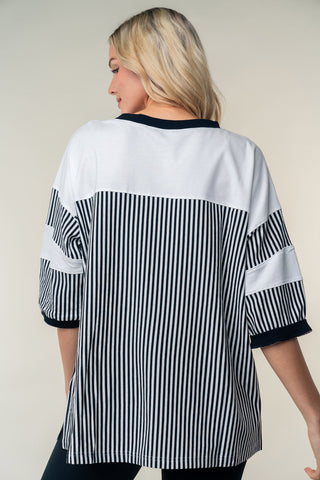 Shop White Birch Full Size Striped Contrast Round Neck Top - High-Quality U.S. Made Women’s Fashion with Free & Fast Shipping