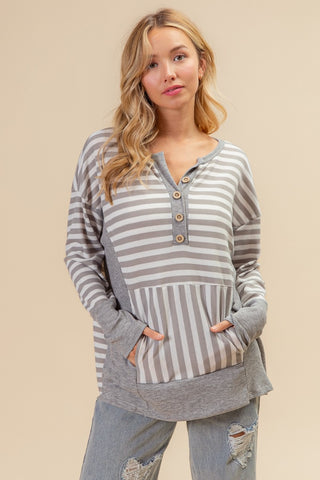 Shop BiBi Striped Thumbhole Long Sleeve Top - High-Quality U.S. Made Women’s Fashion with Free & Fast Shipping