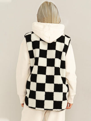 Shop Double Take Full Size Zip Up Checkered Vest Cost - High-Quality U.S. Made Women’s Fashion with Free Fast Shipping