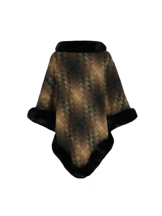 Shop Faux Fur Trim Poncho - High-Quality U.S. Made Women’s Fashion with Free & Fast Shipping