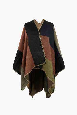 Shop Camel One Size Color Block Open Front Poncho - High-Quality U.S. Made Women’s Fashion with Free & Fast Shipping