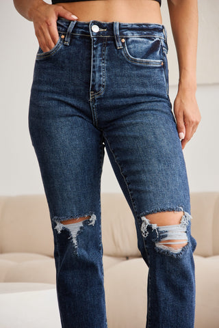 Shop RFM Crop Dylan Full Size Tummy Control Distressed High Waist Raw Hem Jeans - High-Quality U.S. Made Women’s Fashion with Free Fast Shipping