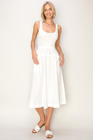 Shop Off White HYFVE Mixed Media Midi Tank Dress - High-Quality U.S. Made Women’s Fashion with Free & Fast Shipping