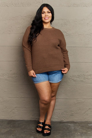 Shop Zenana Breezy Days Plus Size High Low Waffle Knit Sweater - High-Quality U.S. Made Women’s Fashion with Free Fast Shipping