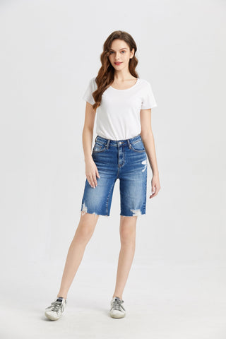 Shop BAYEAS Full Size Super High Rise Denim Bermuda Shorts - High-Quality U.S. Made Women’s Fashion with Free & Fast Shipping