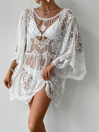 Shop Lace Round Neck Cover-Up - High-Quality U.S. Made Women’s Fashion with Free Fast Shipping