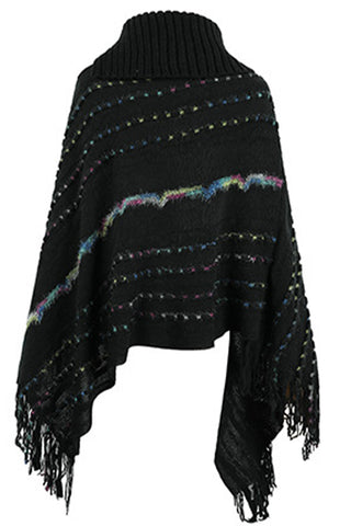 Shop Cloak Sleeve Fringe Detail Poncho - High-Quality U.S. Made Women’s Fashion with Free Fast Shipping