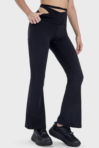 Shop Black Tied Mid-Rise Waist Active Pants - High-Quality U.S. Made Women’s Fashion with Free & Fast Shipping