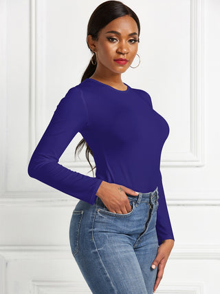 Shop Round Neck Long Sleeve Bodysuit - High-Quality U.S. Made Women’s Fashion with Free & Fast Shipping