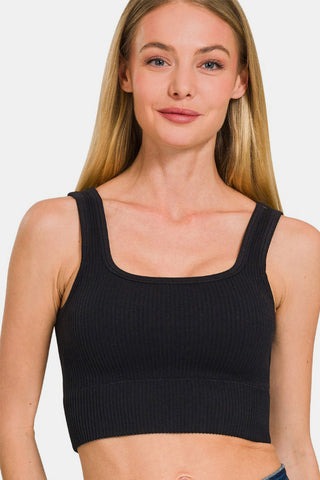 Shop Zenana Ribbed Seamless Tank with Pads - High-Quality U.S. Made Women’s Fashion with Free & Fast Shipping