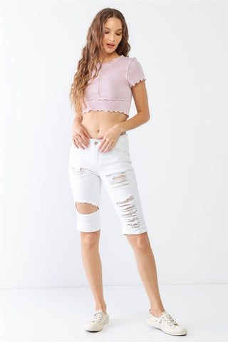 Shop LITZ LA Distressed Bermuda Denim Shorts - High-Quality U.S. Made Women’s Fashion with Free & Fast Shipping