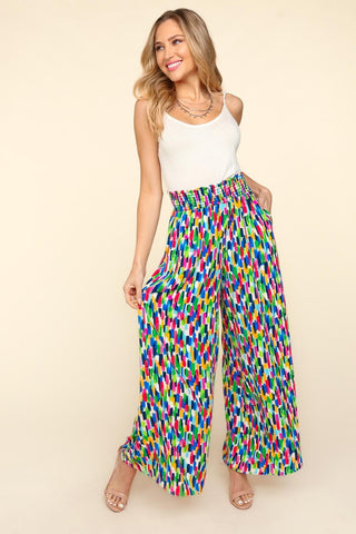 Shop Haptics Smocked Waist Abstract Print Pants - High-Quality U.S. Made Women’s Fashion with Free & Fast Shipping