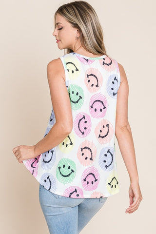 Shop BOMBOM Smiley Face Round Neck Tank - High-Quality U.S. Made Women’s Fashion with Free & Fast Shipping