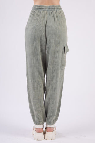 Shop VERY J Washed Woven Crinkle Gauze Drawstring Pants - High-Quality U.S. Made Women’s Fashion with Free & Fast Shipping