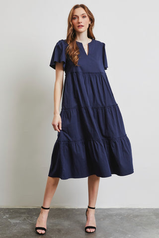 Shop HEYSON Full Size Cotton Poplin Ruffled Tiered Midi Dress - High-Quality U.S. Made Women’s Fashion with Free & Fast Shipping