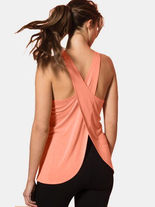 Shop Coral Crisscross Scoop Neck Active Tank - High-Quality U.S. Made Women’s Fashion with Free & Fast Shipping