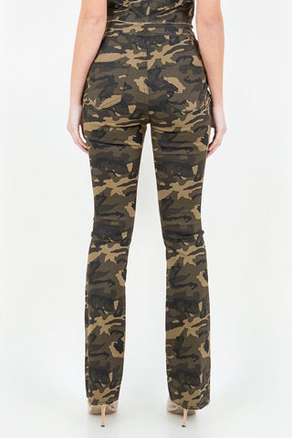 Shop American Bazi V-Cut Ruched Camo Flare Pants - High-Quality U.S. Made Women’s Fashion with Free & Fast Shipping