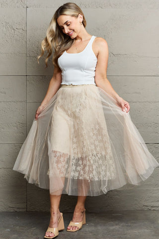 Shop Ninexis Lace Flowy Midi Skirt - High-Quality U.S. Made Women’s Fashion with Free & Fast Shipping