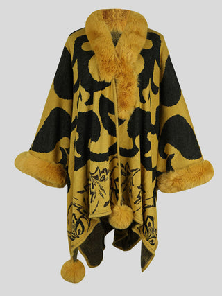 Shop Banana Yellow One Size Faux Fur Trim Poncho - High-Quality U.S. Made Women’s Fashion with Free & Fast Shipping