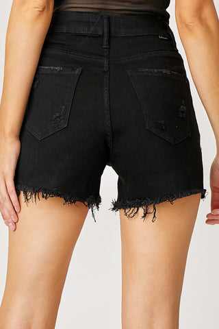 Shop RISEN Frayed Hem Denim Shorts with Fringe Detail Pockets - High-Quality U.S. Made Women’s Fashion with Free & Fast Shipping