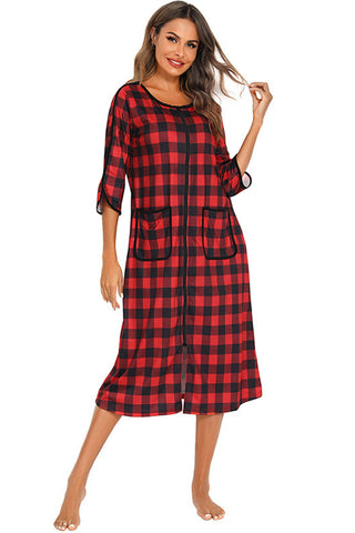 Shop Round Neck Three-Quarter Sleeve Midi Night Dress - High-Quality U.S. Made Women’s Fashion with Free & Fast Shipping