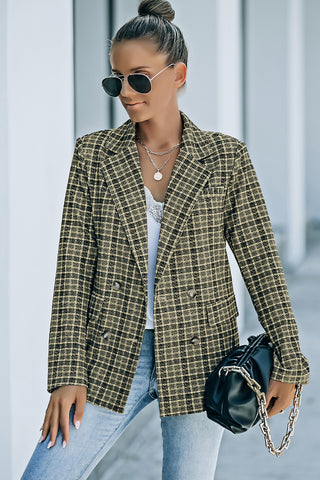 Shop Plaid Double-Breasted Long Sleeve Blazer - High-Quality U.S. Made Women’s Fashion with Free & Fast Shipping